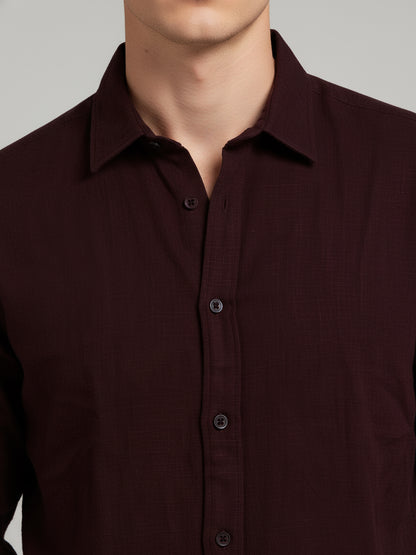 *Celio Men Burgundy Solid Regular Fit Cotton Shirts