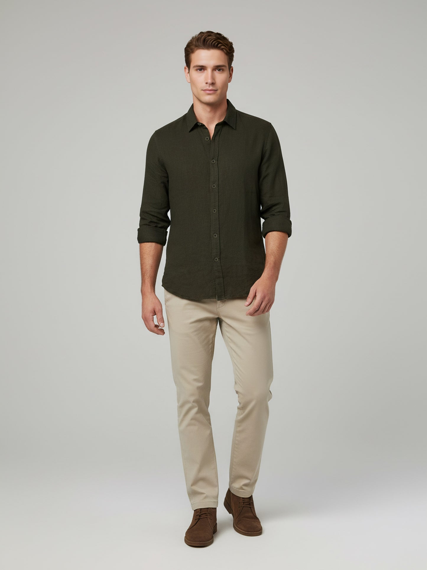 *Celio Men Olive Solid Regular Fit Cotton Shirts
