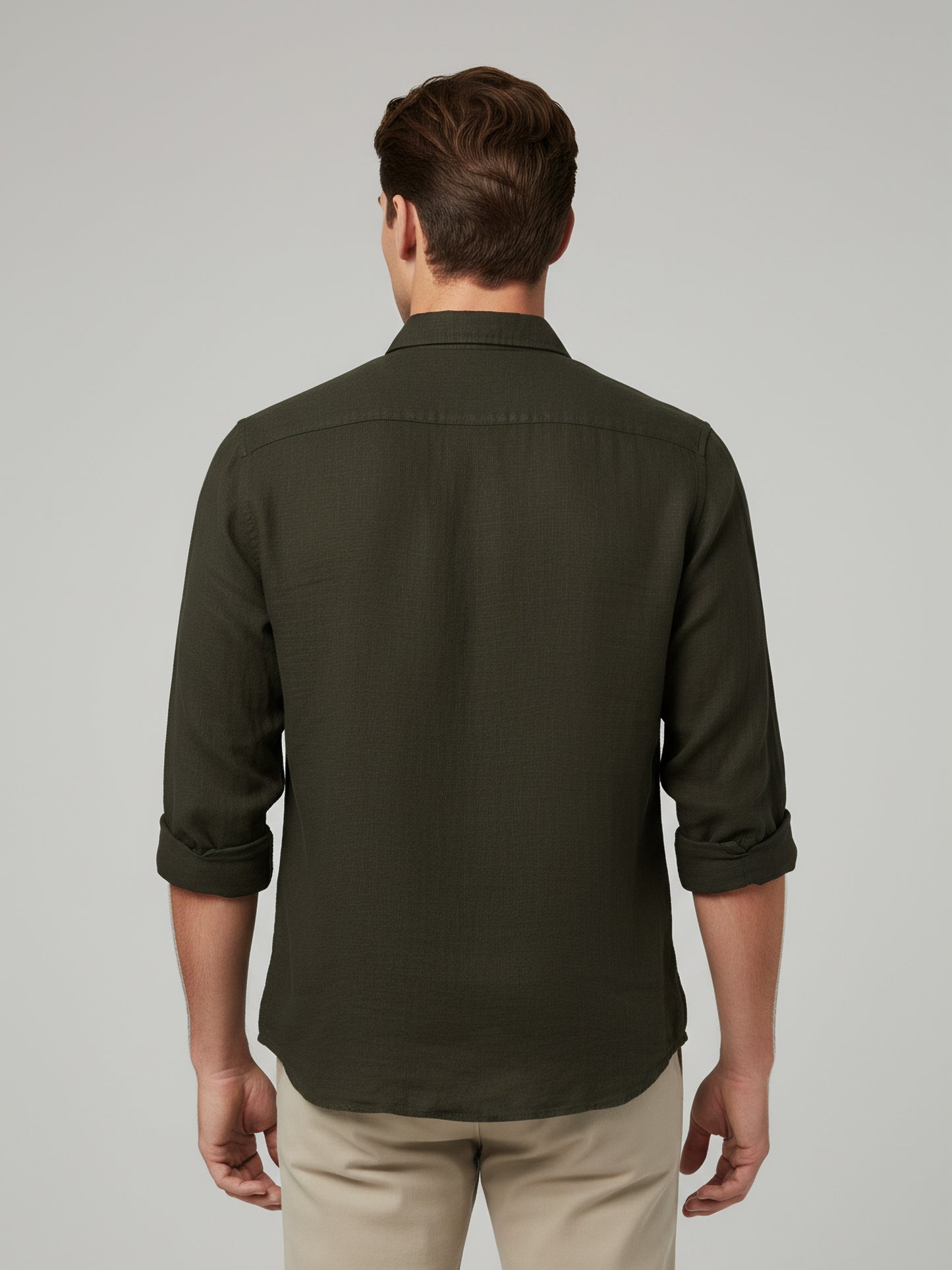 *Celio Men Olive Solid Regular Fit Cotton Shirts