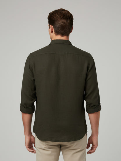 *Celio Men Olive Solid Regular Fit Cotton Shirts