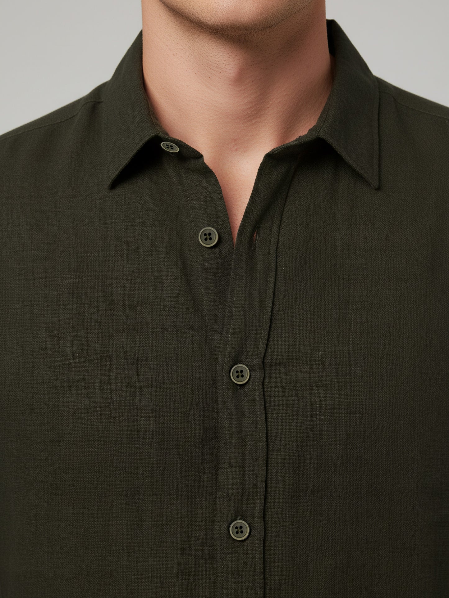 *Celio Men Olive Solid Regular Fit Cotton Shirts