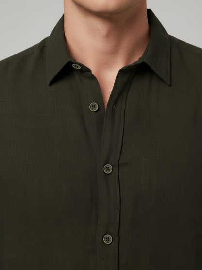 *Celio Men Olive Solid Regular Fit Cotton Shirts