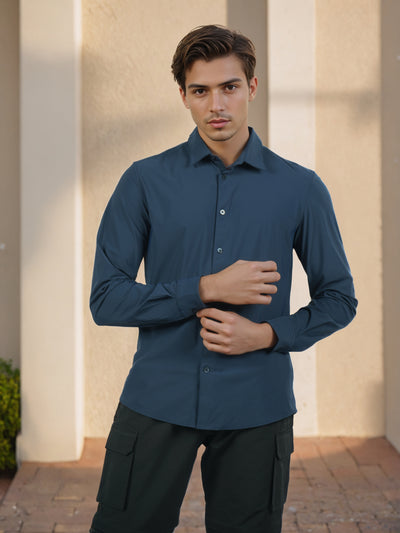 Celio* Men Navy Blue Solid Slim Fit Nylon Shirts
