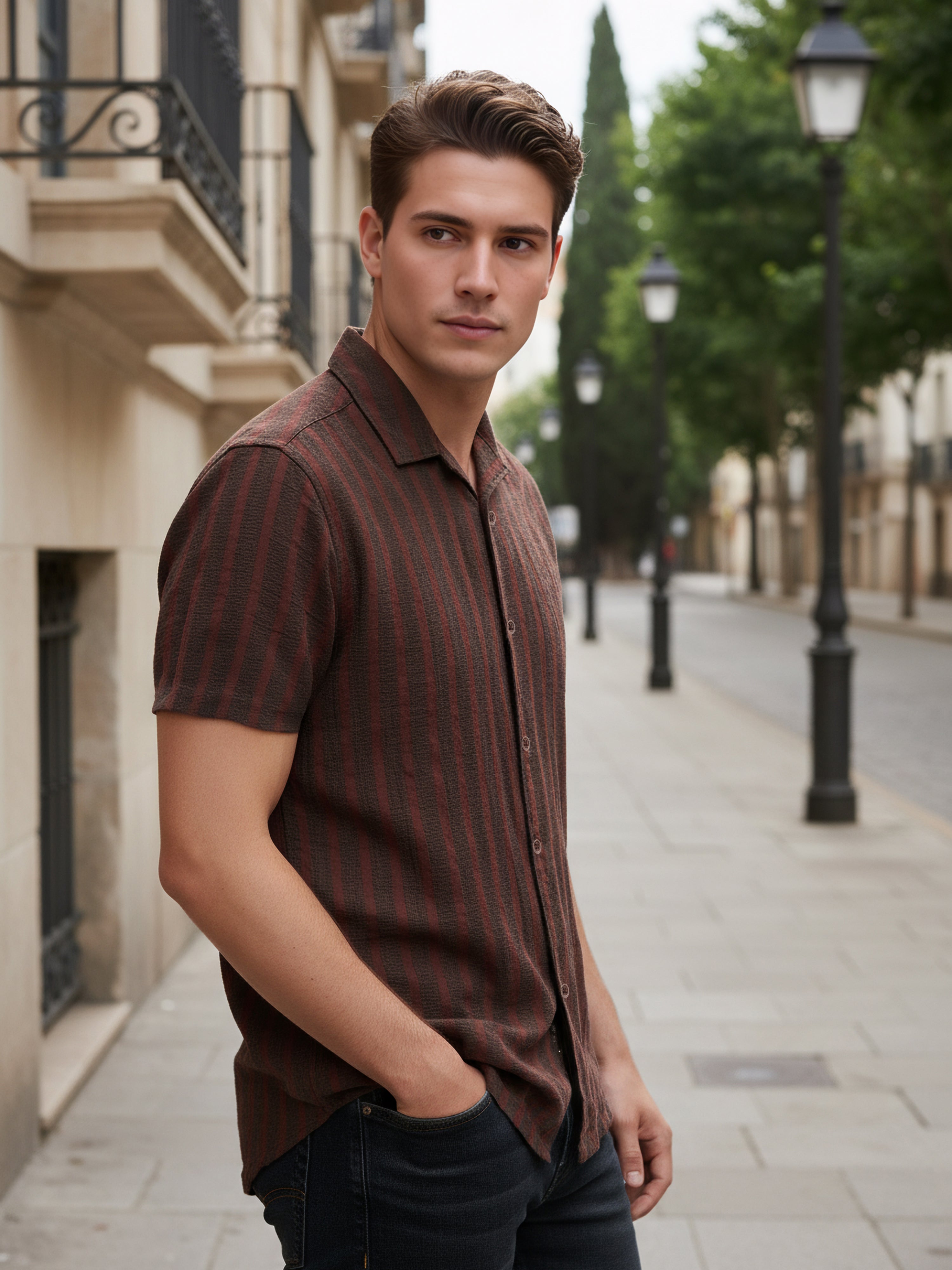 Celio* Men Multi Striped Regular Fit Cotton Shirts