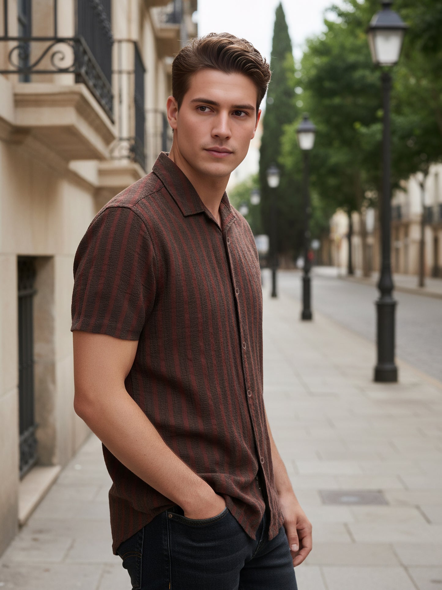 Celio* Men Multi Striped Regular Fit Cotton Shirts