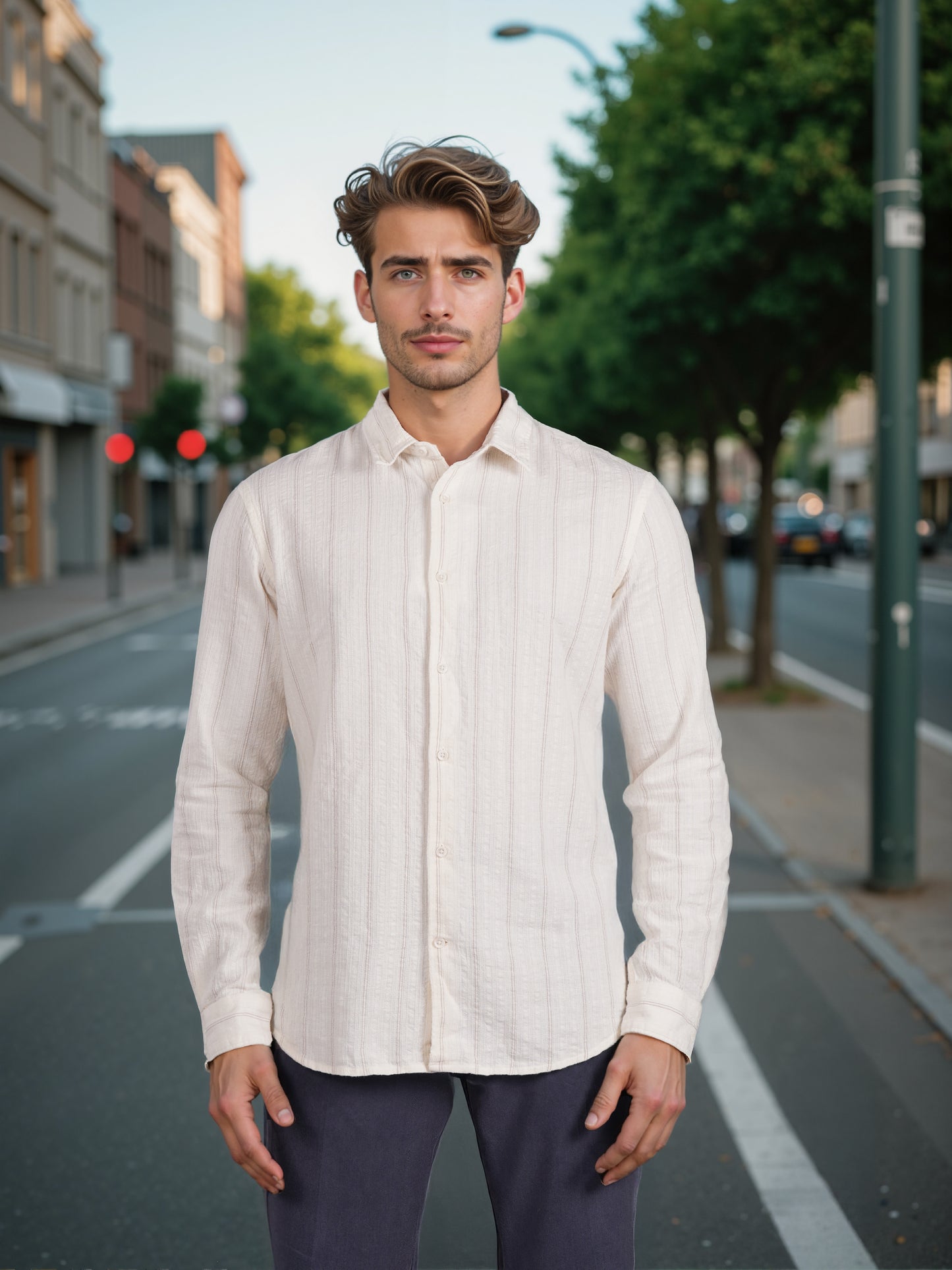 Celio* Men Brown Striped Spread Collar Regular Fit Shirt