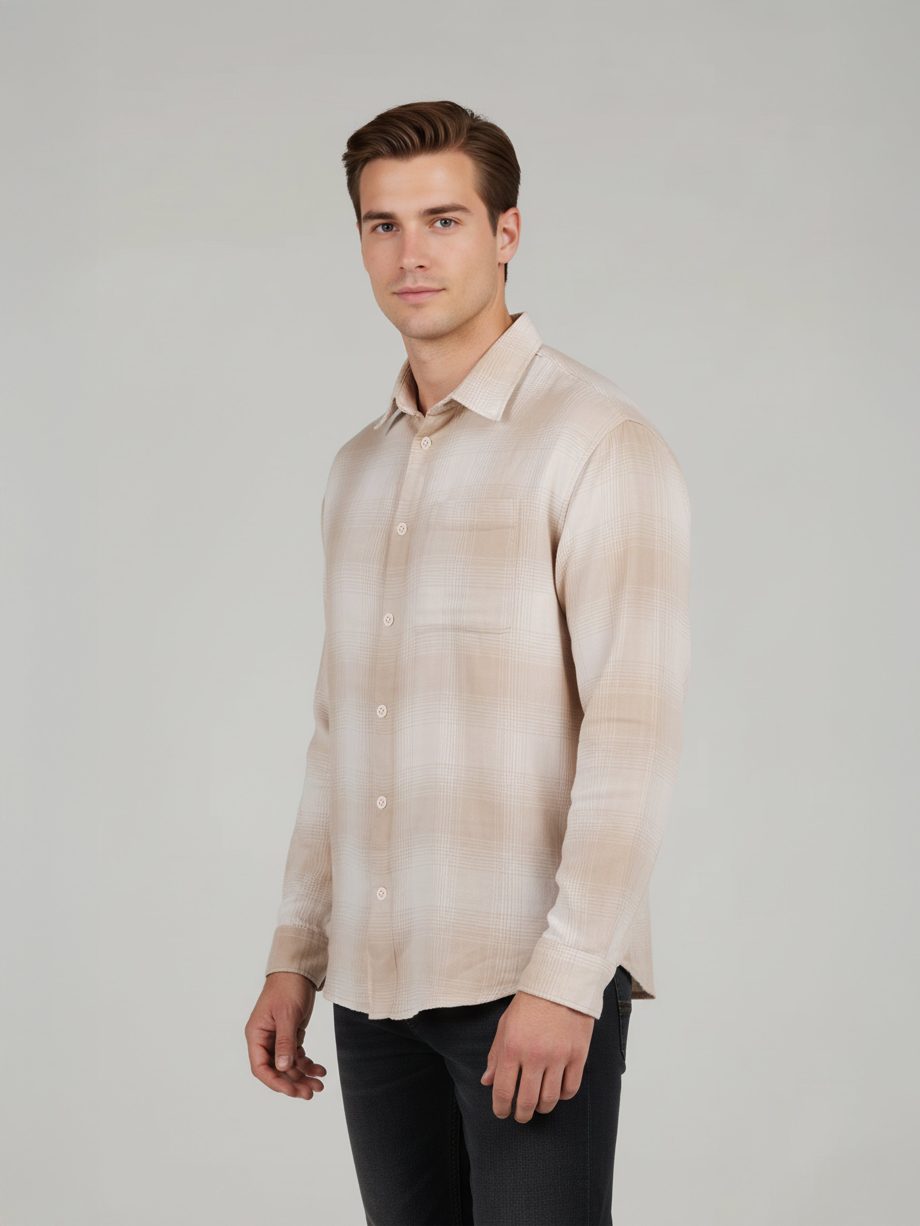 Celio Men Beige Checked Relaxed Fit Cotton Shirts