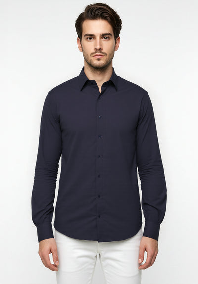 Celio* Men Navy Blue Solid Regular Fit Cotton Shirt