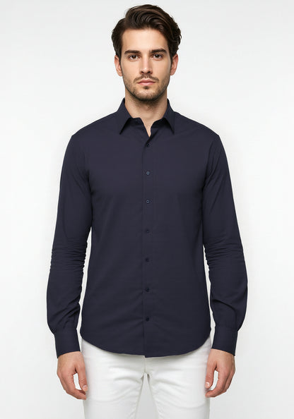 Celio* Men Navy Blue Solid Regular Fit Cotton Shirt