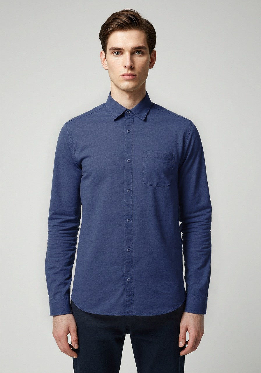 Celio* Cotton Men Blue Regular Fit Solid Shirts