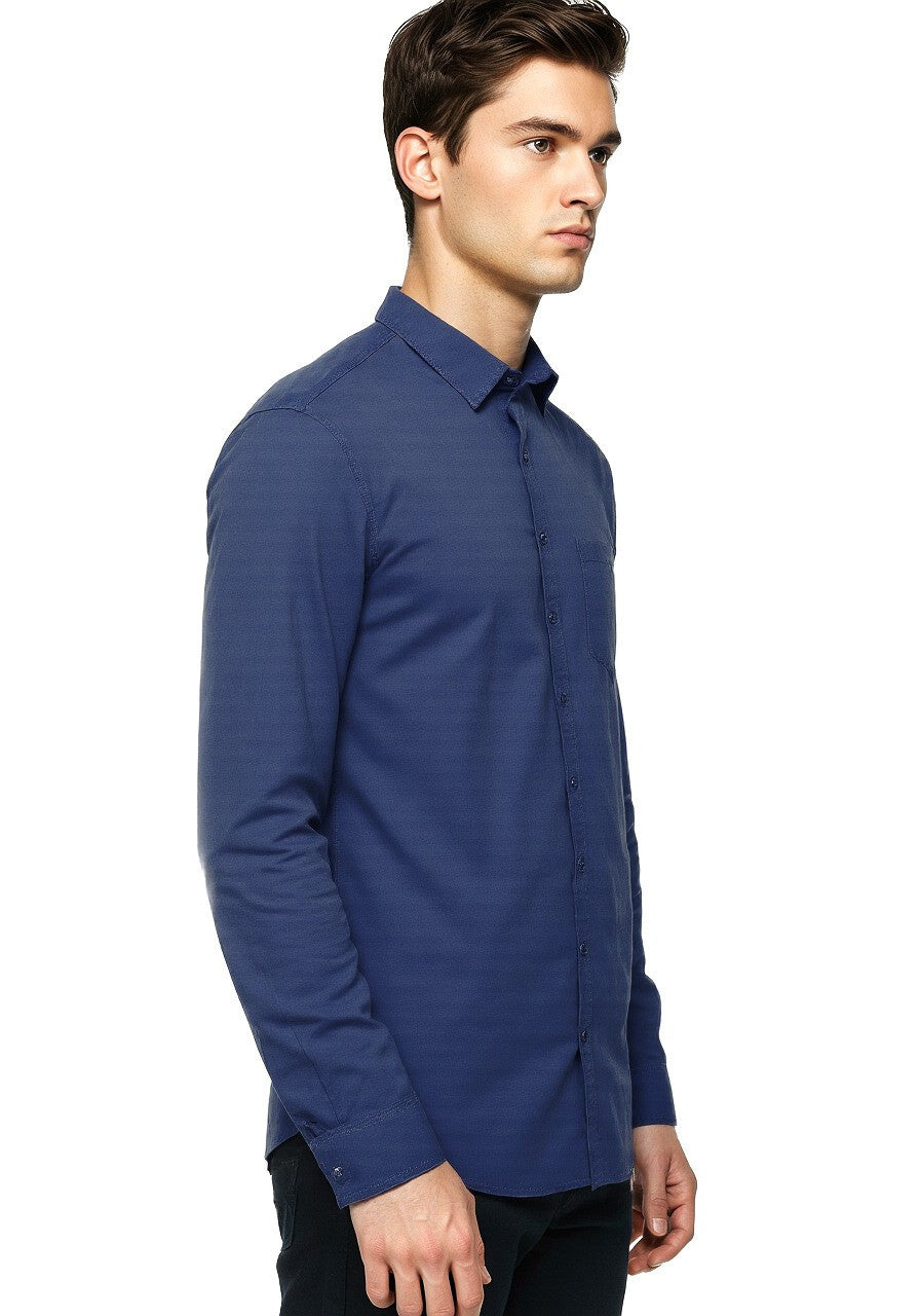 Celio* Cotton Men Blue Regular Fit Solid Shirts
