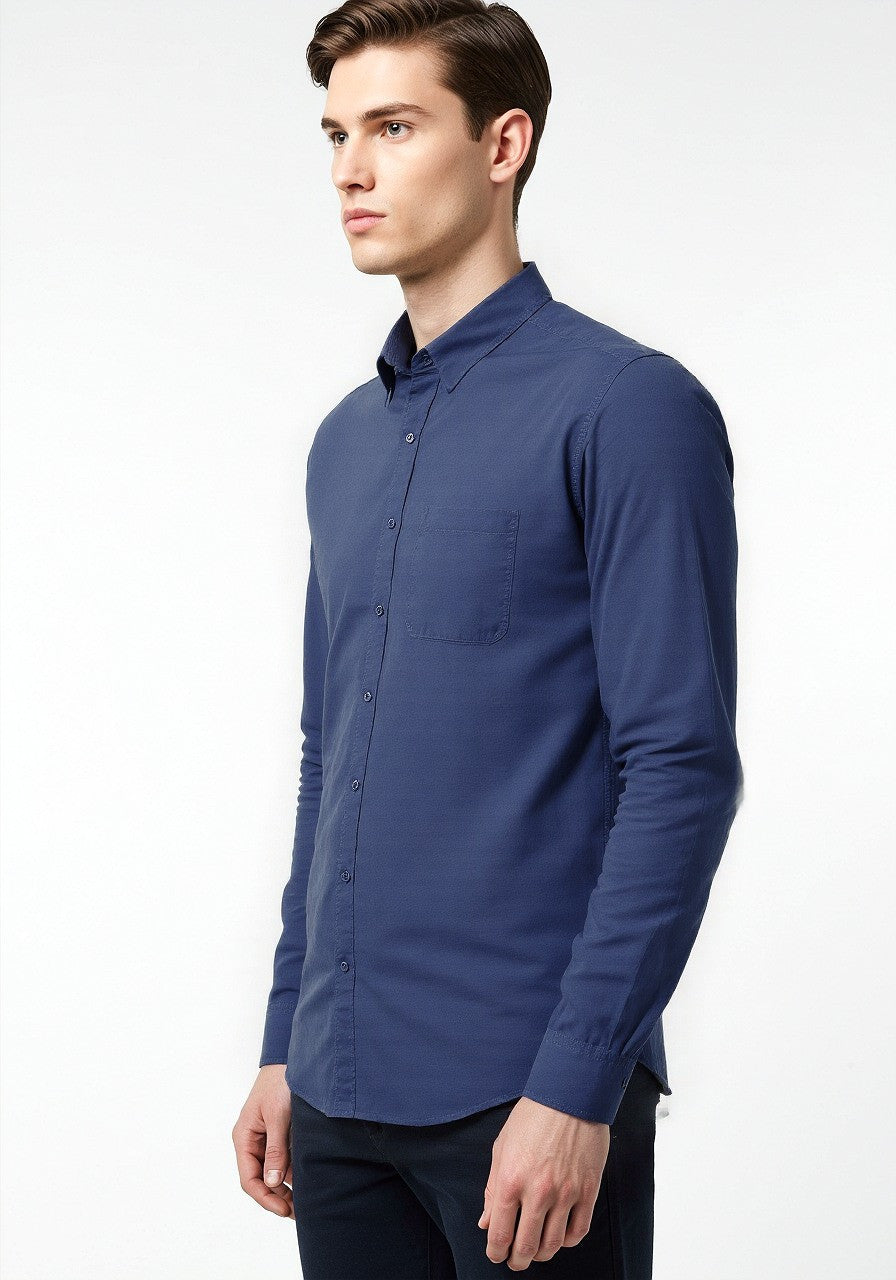 Celio* Cotton Men Blue Regular Fit Solid Shirts