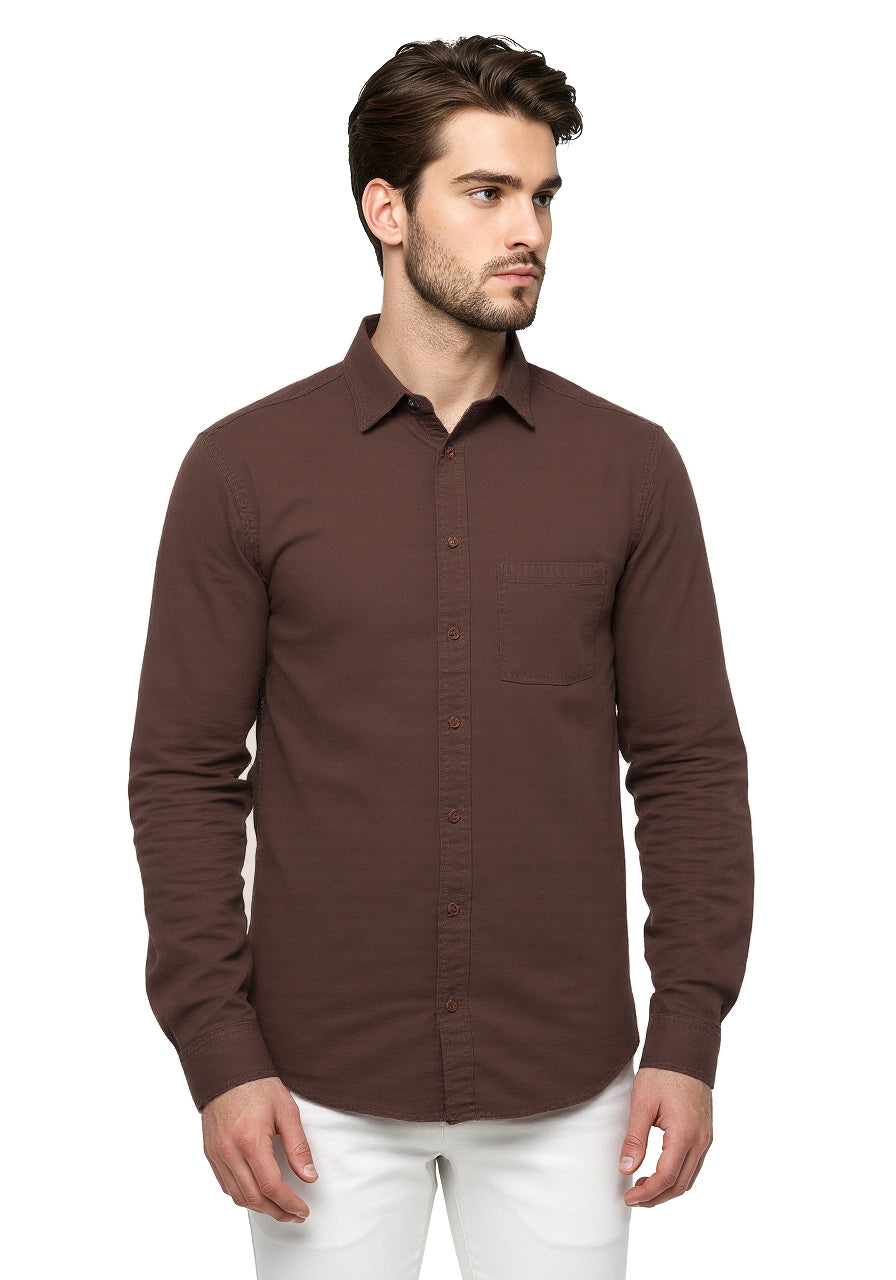 Celio* Men Brown Solid Regular Fit Cotton Shirt