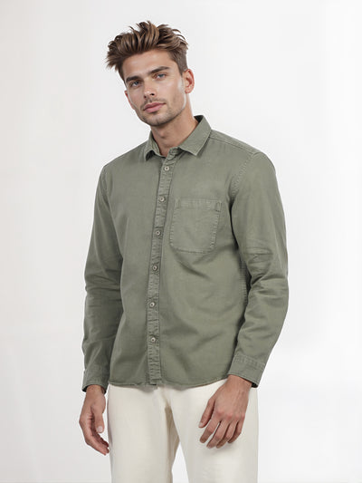 Celio* Men Green Solid Regular Fit Cotton Shirt