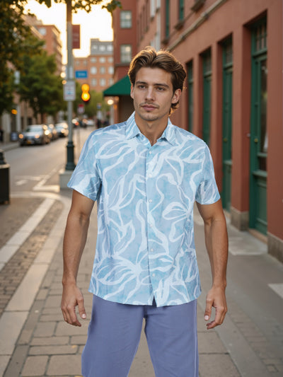 Celio* Men Green Printed Regular Fit Viscose Shirt