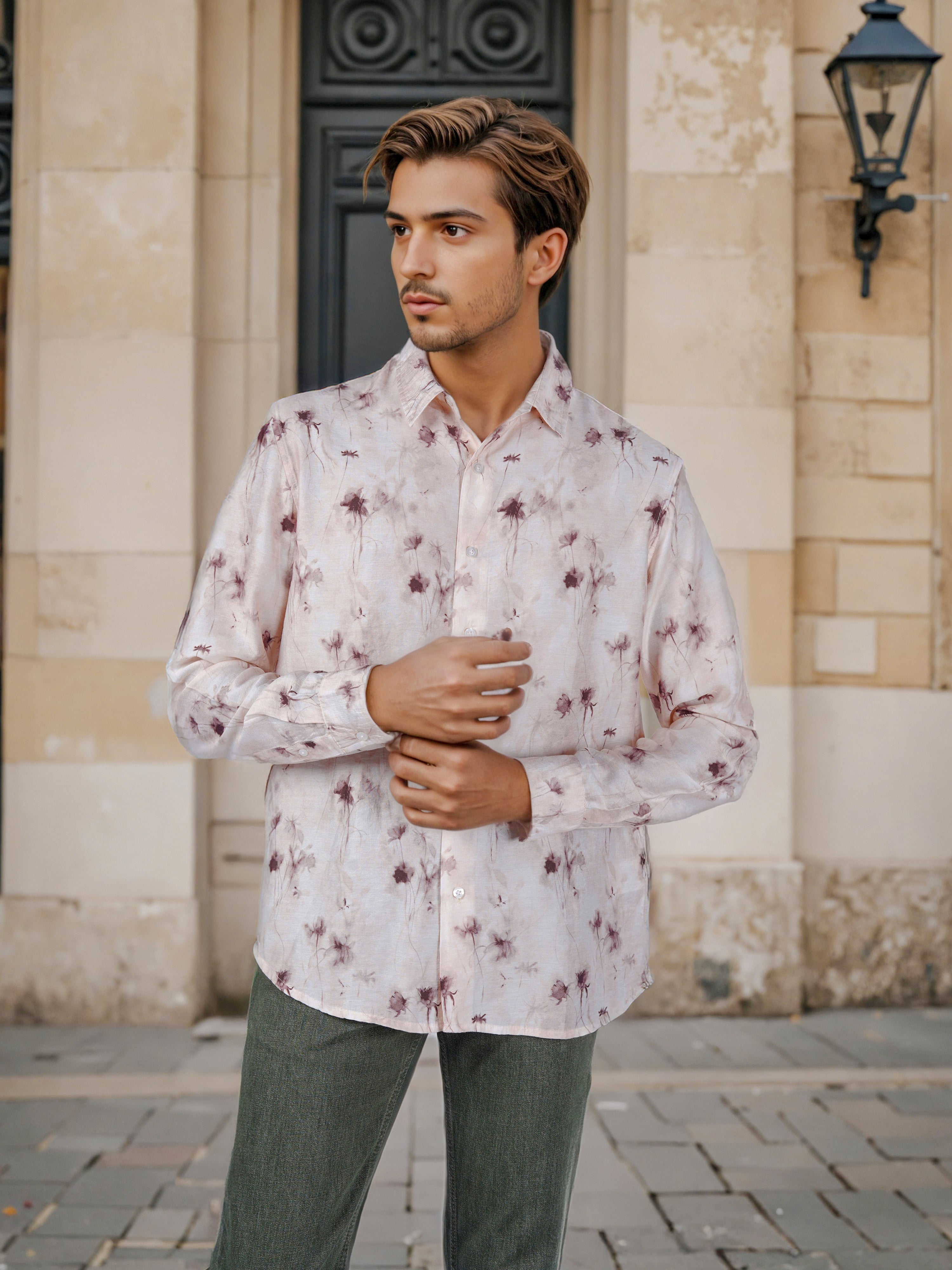 Celio* Men Brown Floral Regular Fit Viscose Shirts
