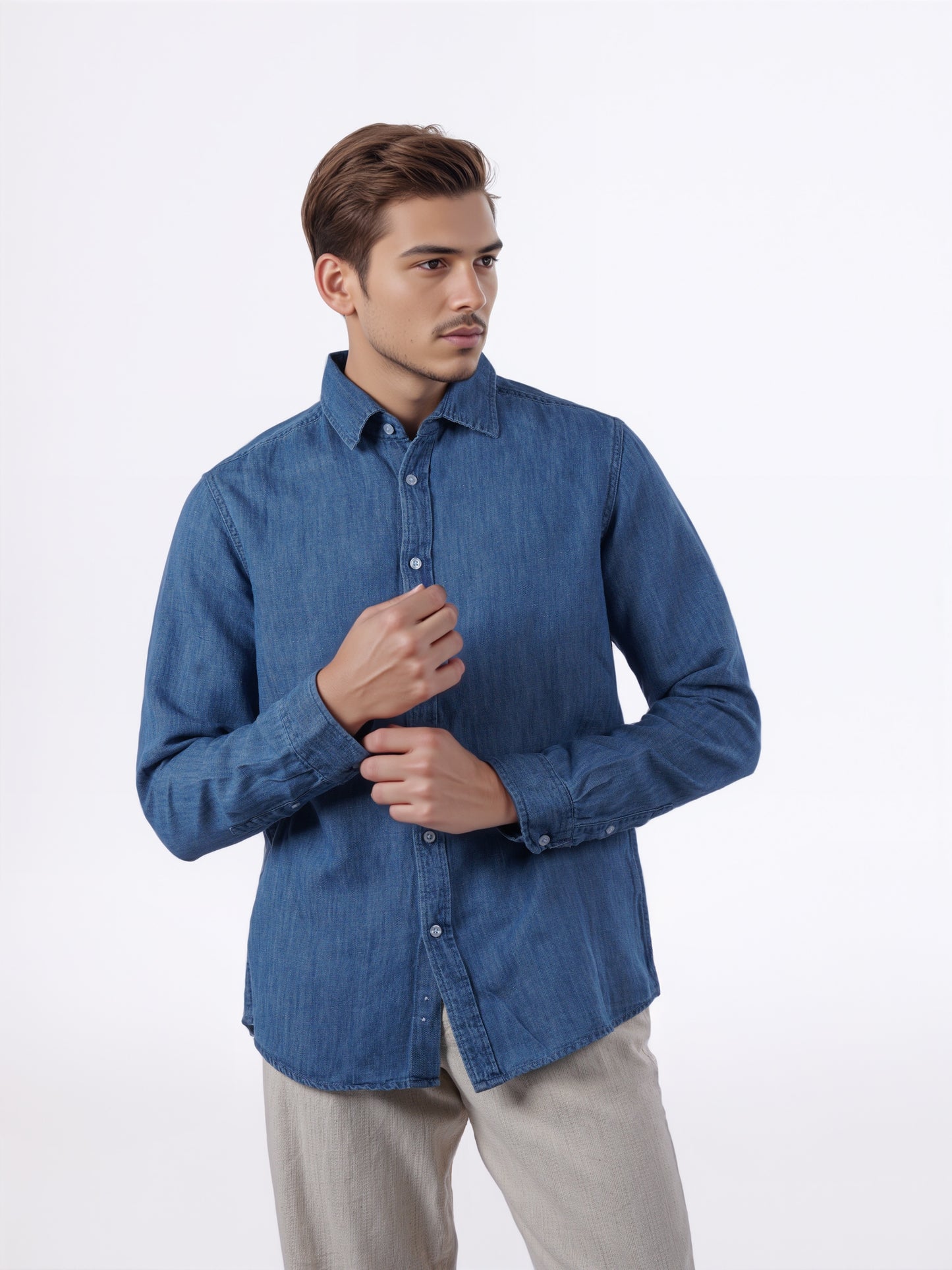 Celio* Men Blue Solid Regular Fit Cotton-Linen-Blend Shirts