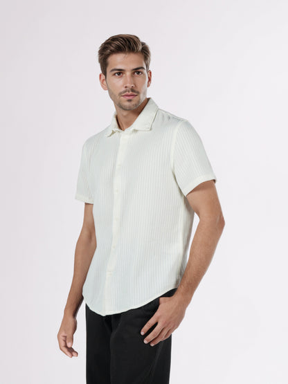 Celio* Men White Striped Regular Fit Cotton Shirts