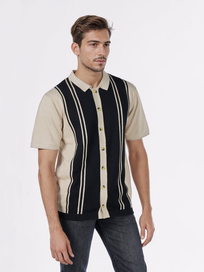 Celio* Men Black Striped Regular Fit Cotton Shirts