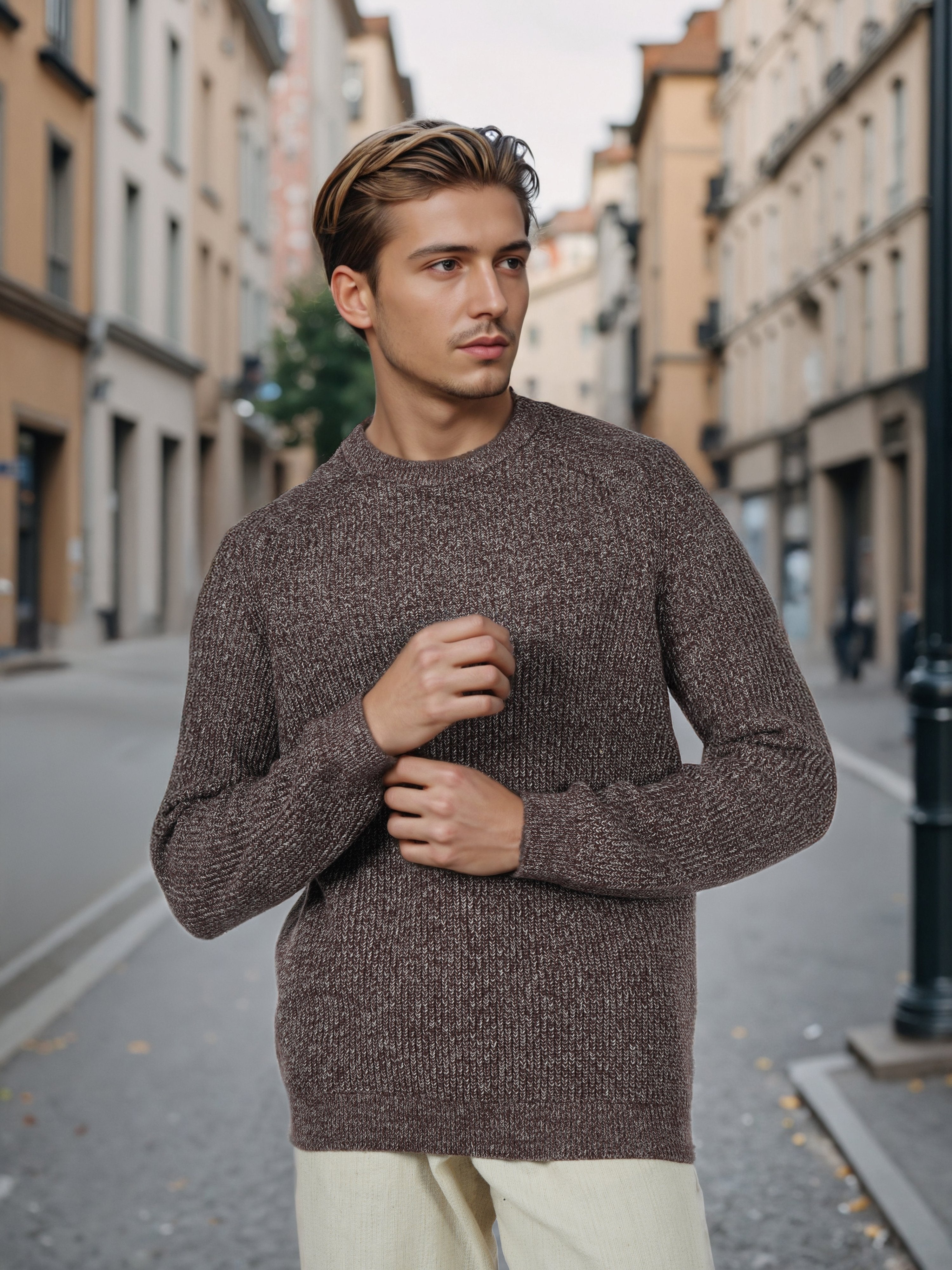 Celio* Men Brown Solid Regular Fit Cotton Sweaters