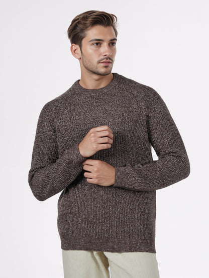 Celio* Men Brown Solid Regular Fit Cotton Sweaters