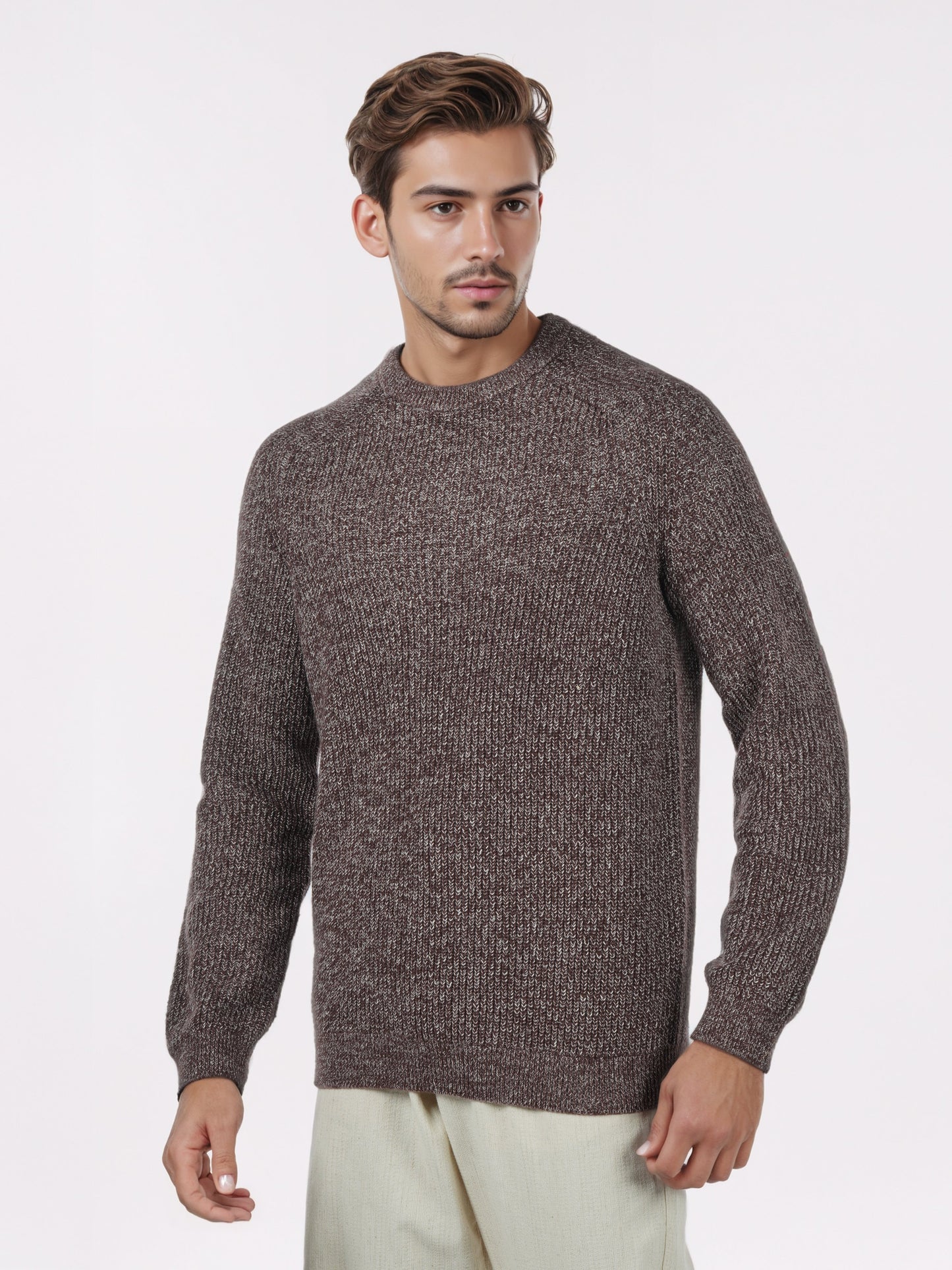 Celio* Men Brown Solid Regular Fit Cotton Sweaters