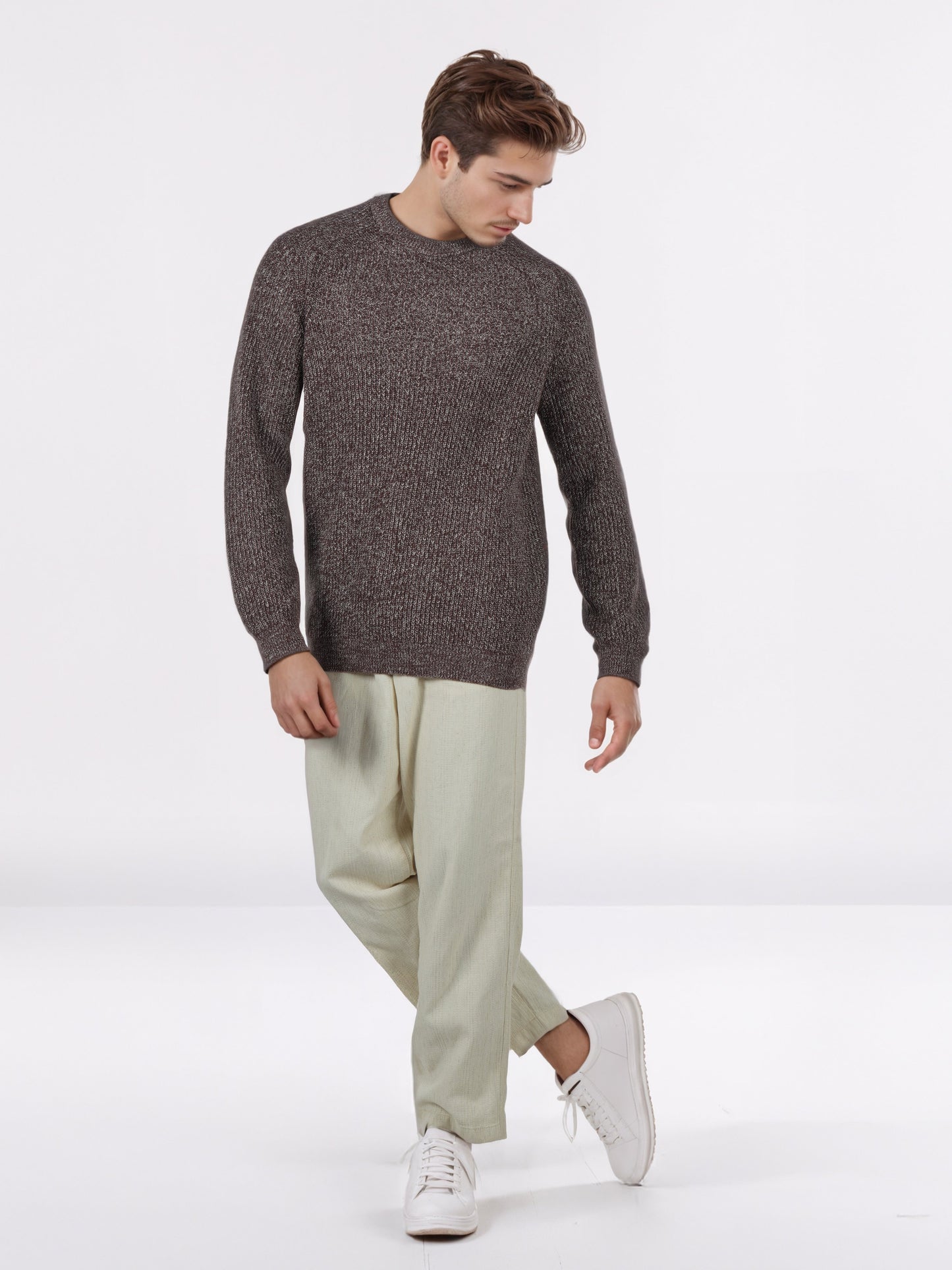 Celio* Men Brown Solid Regular Fit Cotton Sweaters
