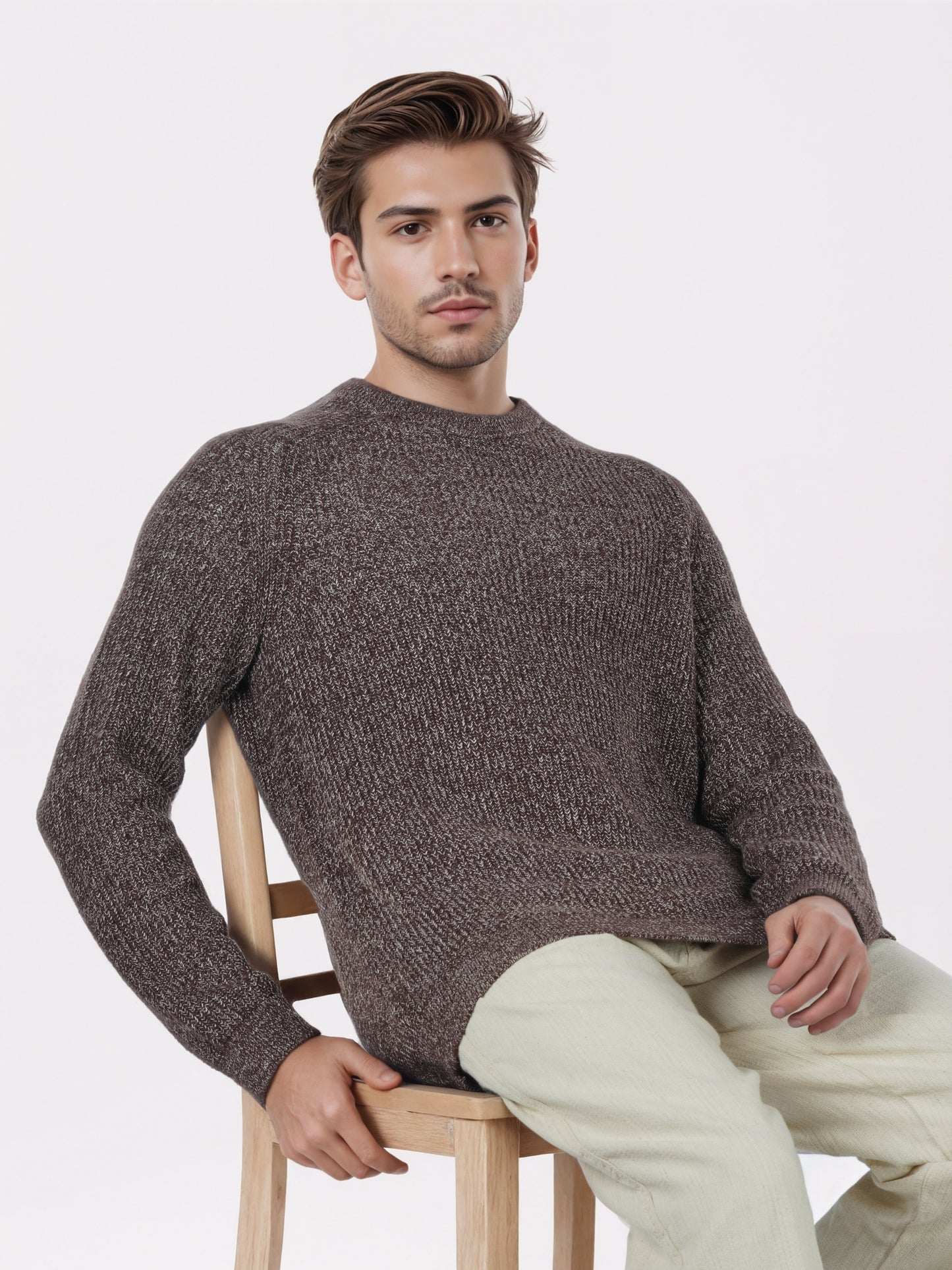 Celio* Men Brown Solid Regular Fit Cotton Sweaters