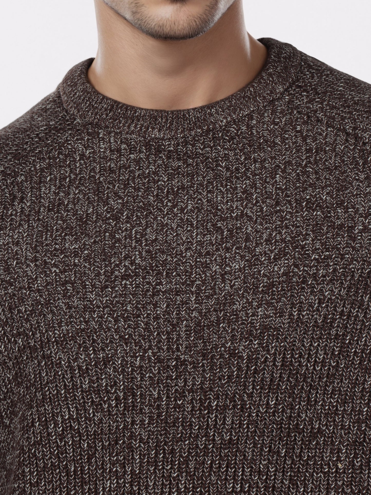 Celio* Men Brown Solid Regular Fit Cotton Sweaters