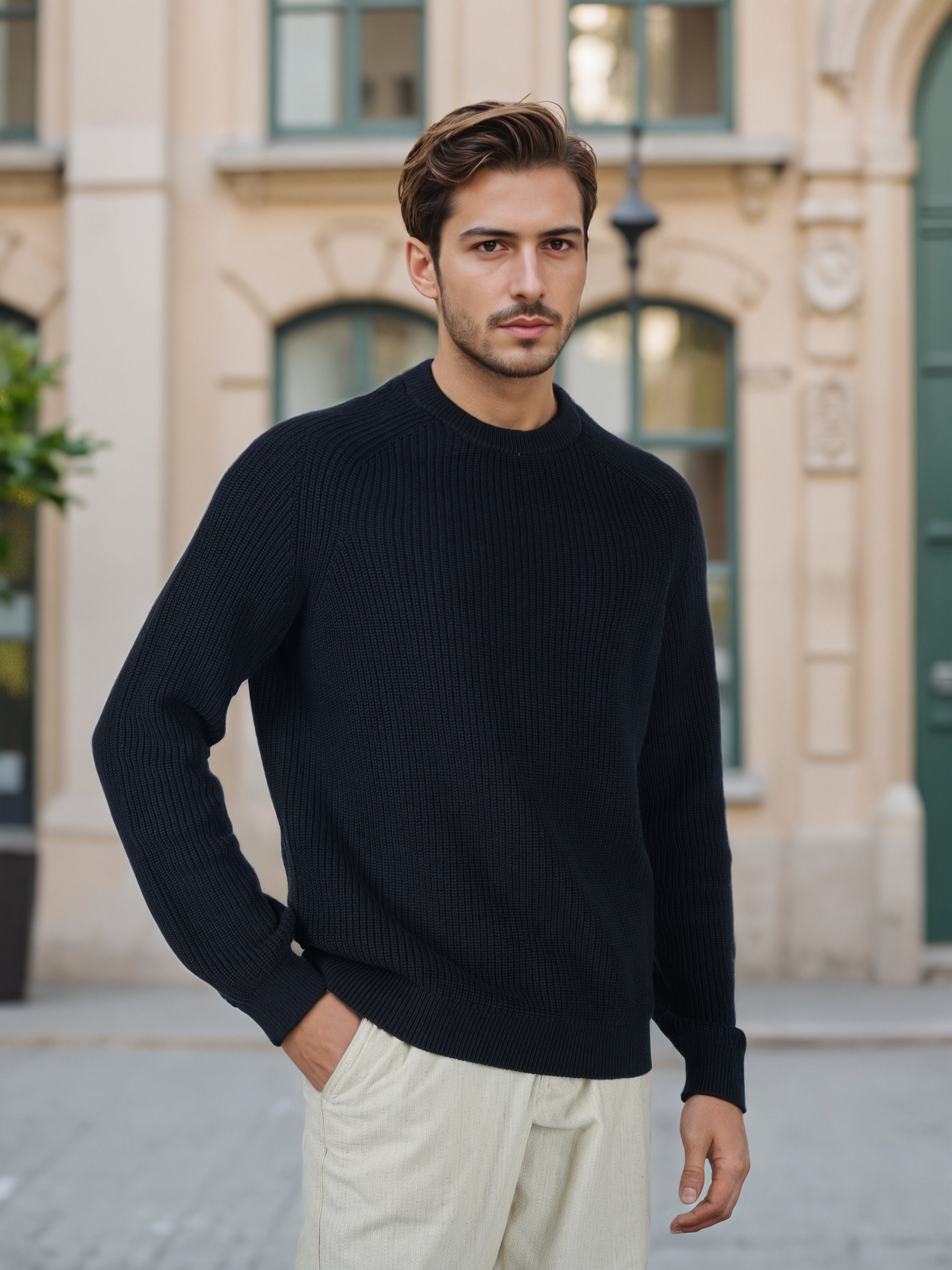 Celio* Men Black Solid Regular Fit Cotton Sweaters