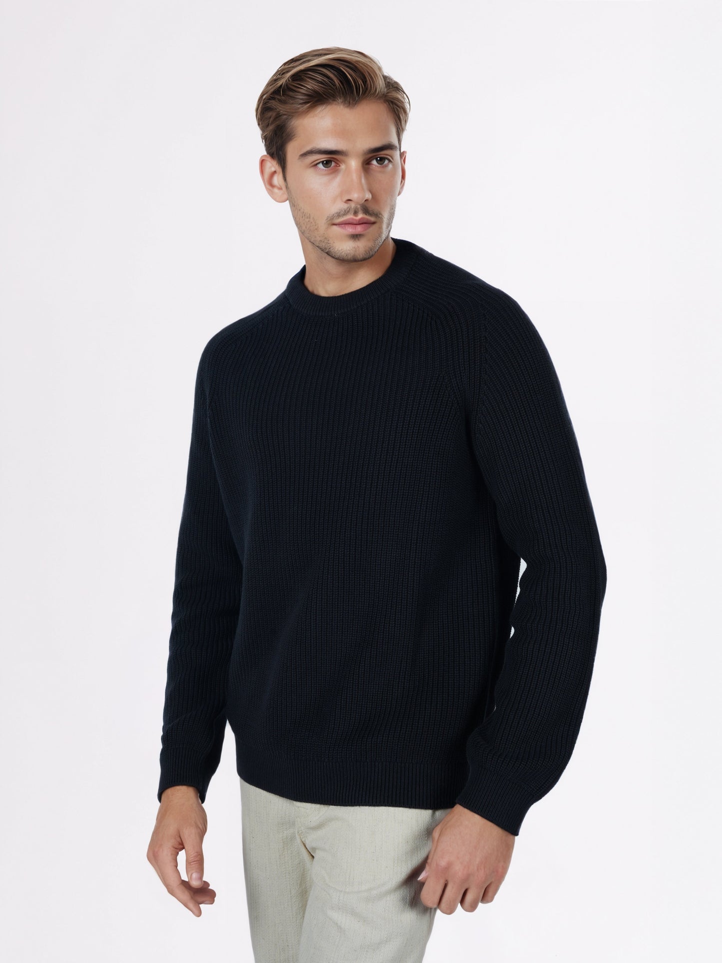 Celio* Men Black Solid Regular Fit Cotton Sweaters