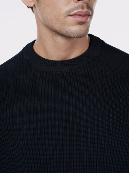 Celio* Men Black Solid Regular Fit Cotton Sweaters