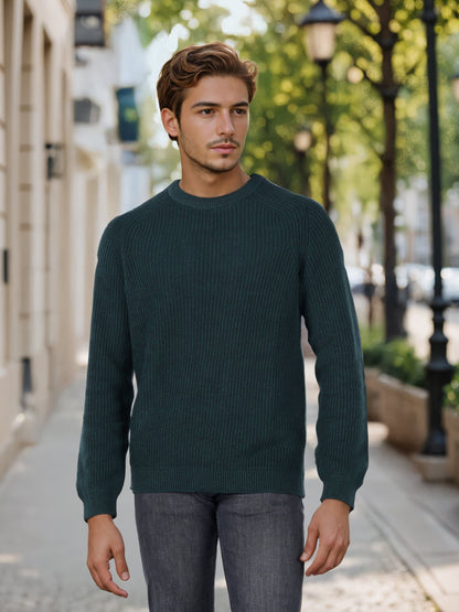 Celio* Men Green Solid Regular Fit Cotton Sweaters