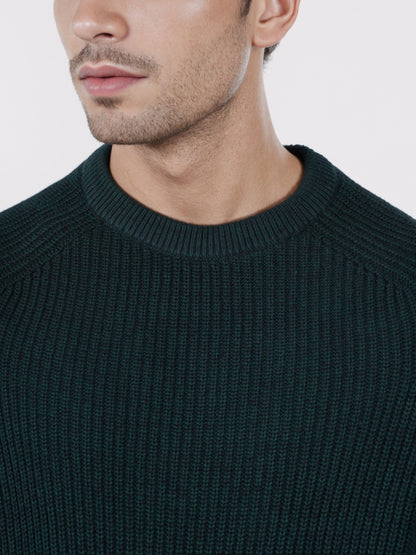 Celio* Men Green Solid Regular Fit Cotton Sweaters