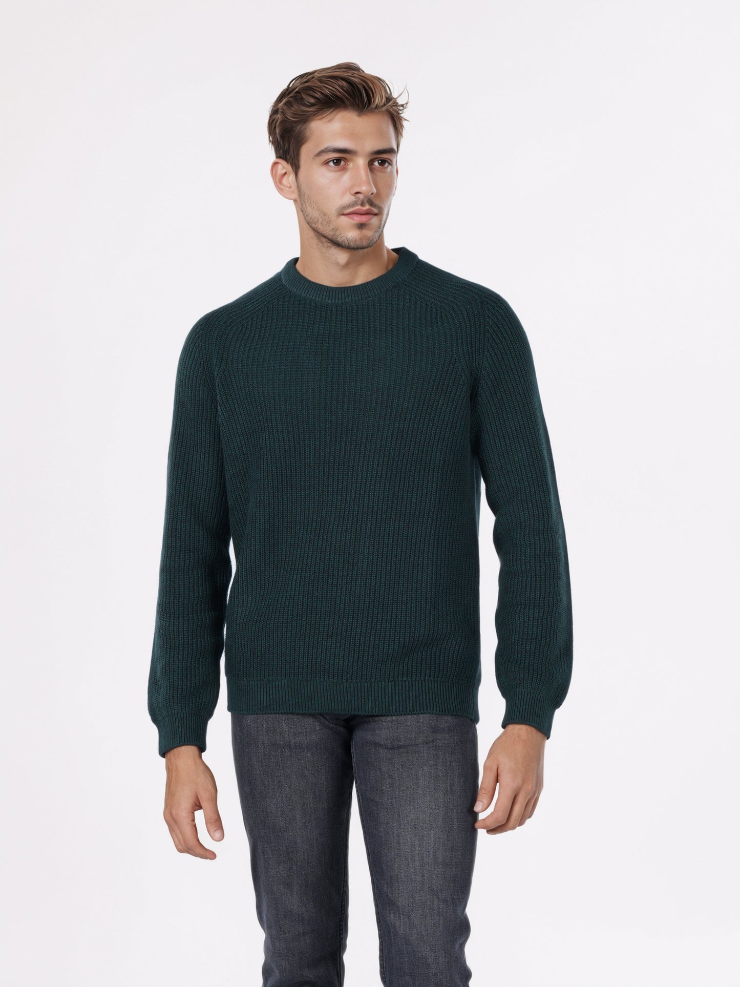 Celio* Men Green Solid Regular Fit Cotton Sweaters