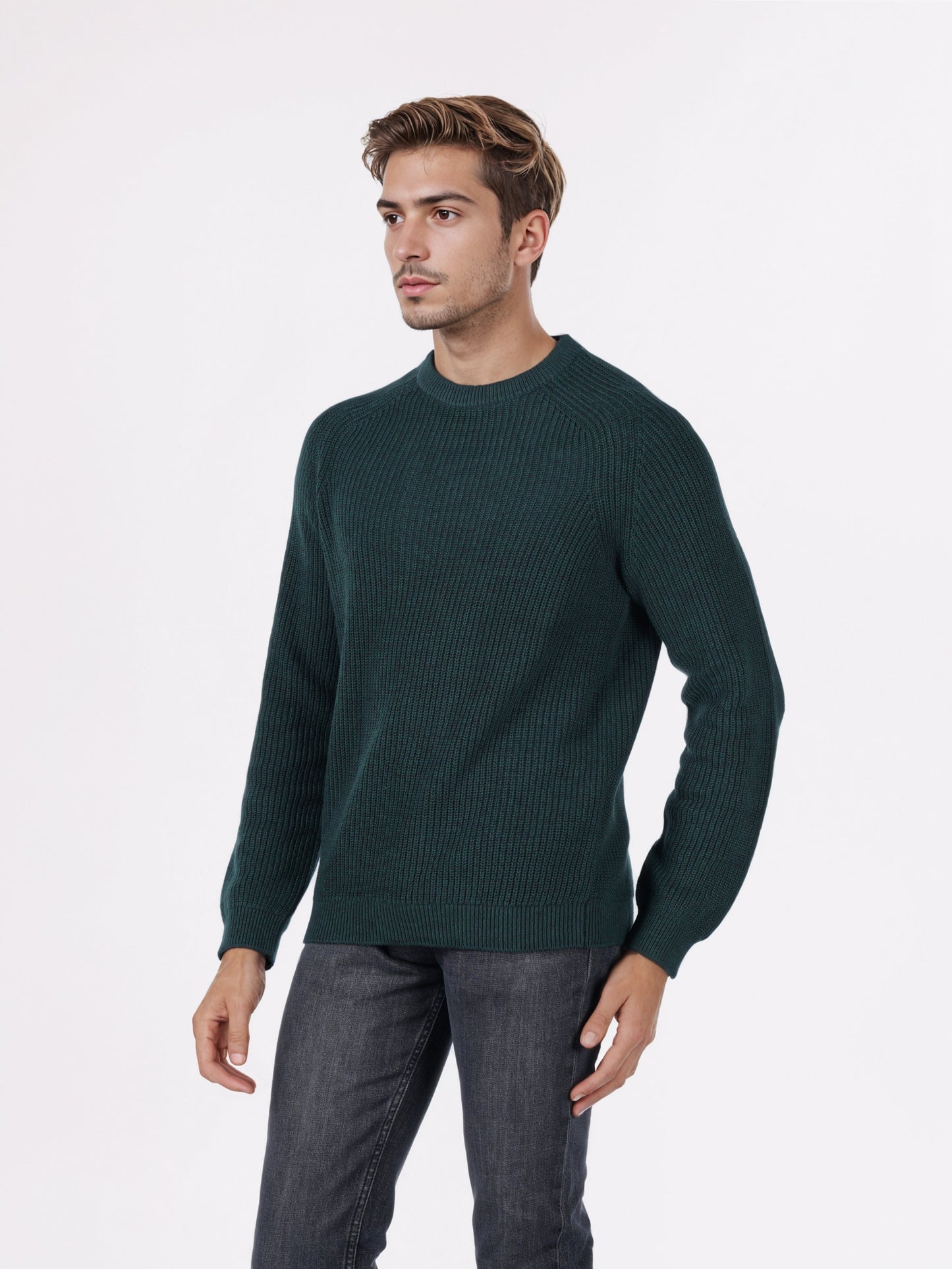 Celio* Men Green Solid Regular Fit Cotton Sweaters