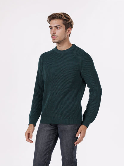 Celio* Men Green Solid Regular Fit Cotton Sweaters