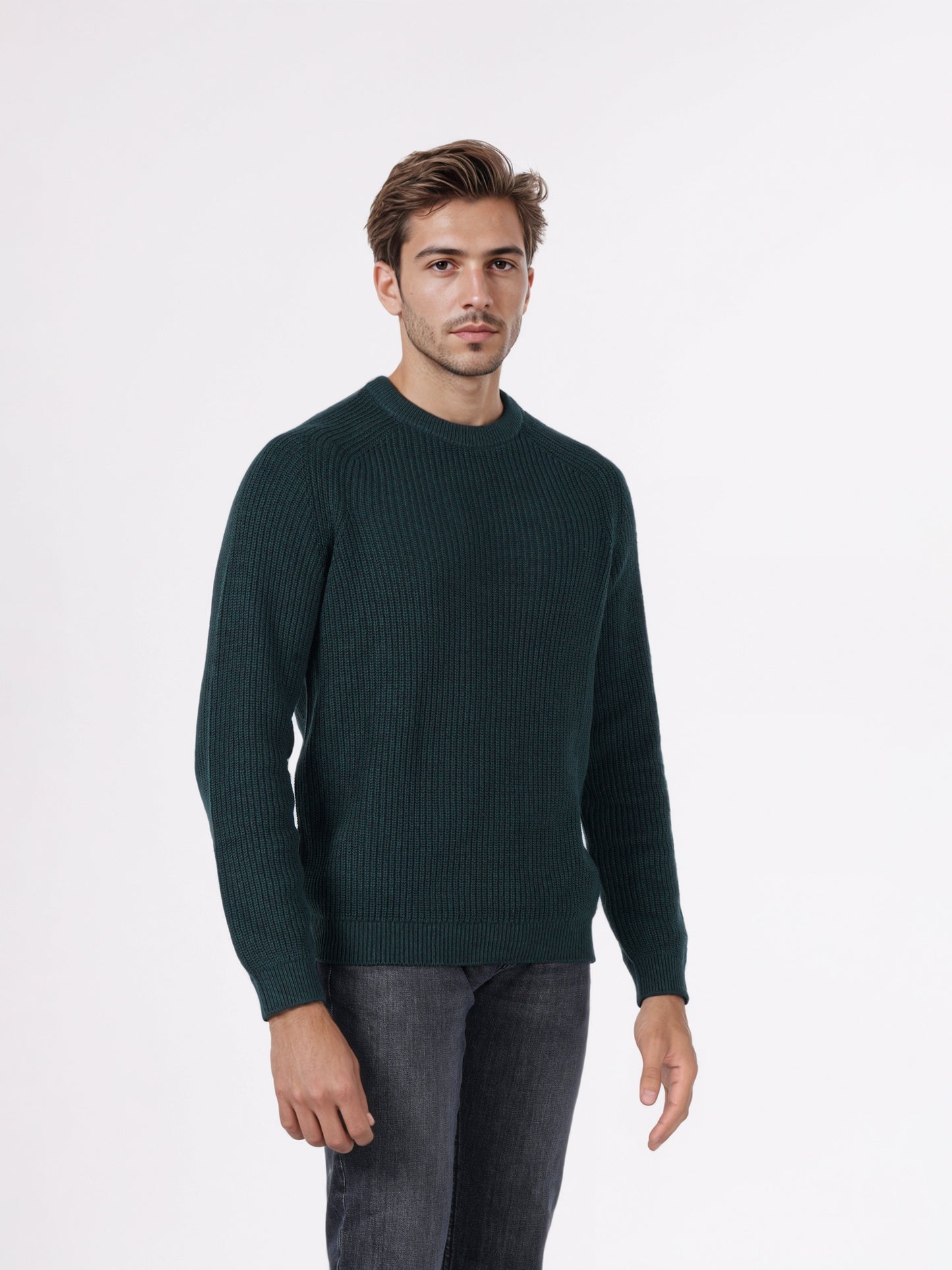 Celio* Men Green Solid Regular Fit Cotton Sweaters