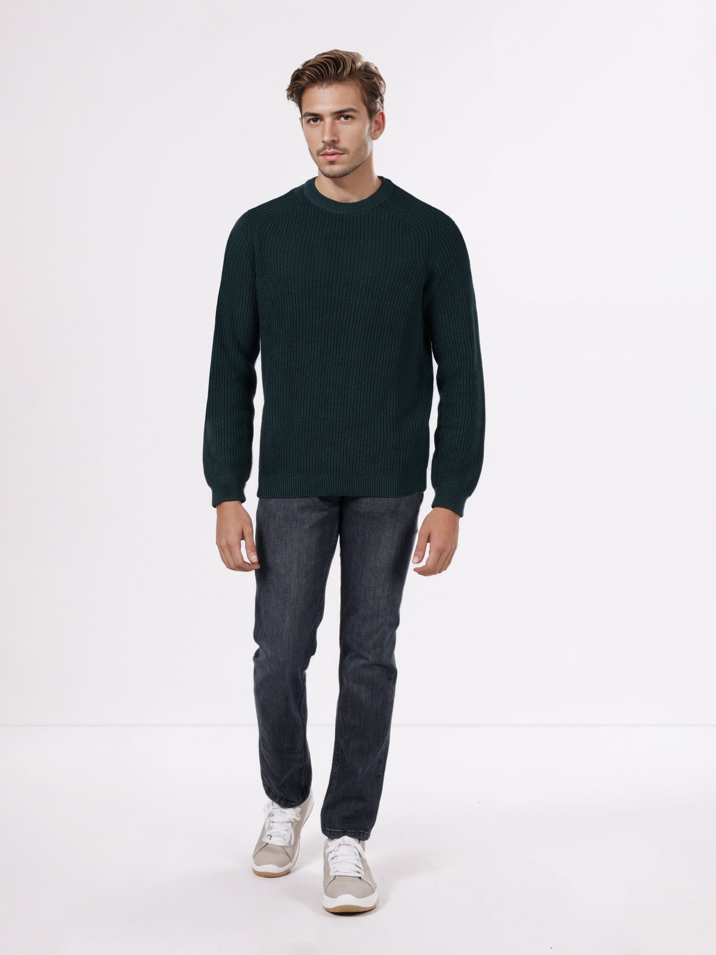 Celio* Men Green Solid Regular Fit Cotton Sweaters