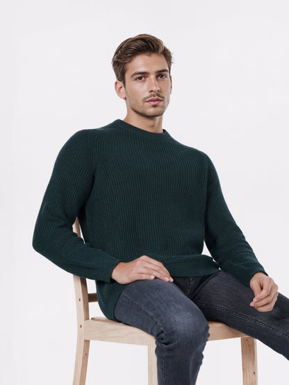 Celio* Men Green Solid Regular Fit Cotton Sweaters