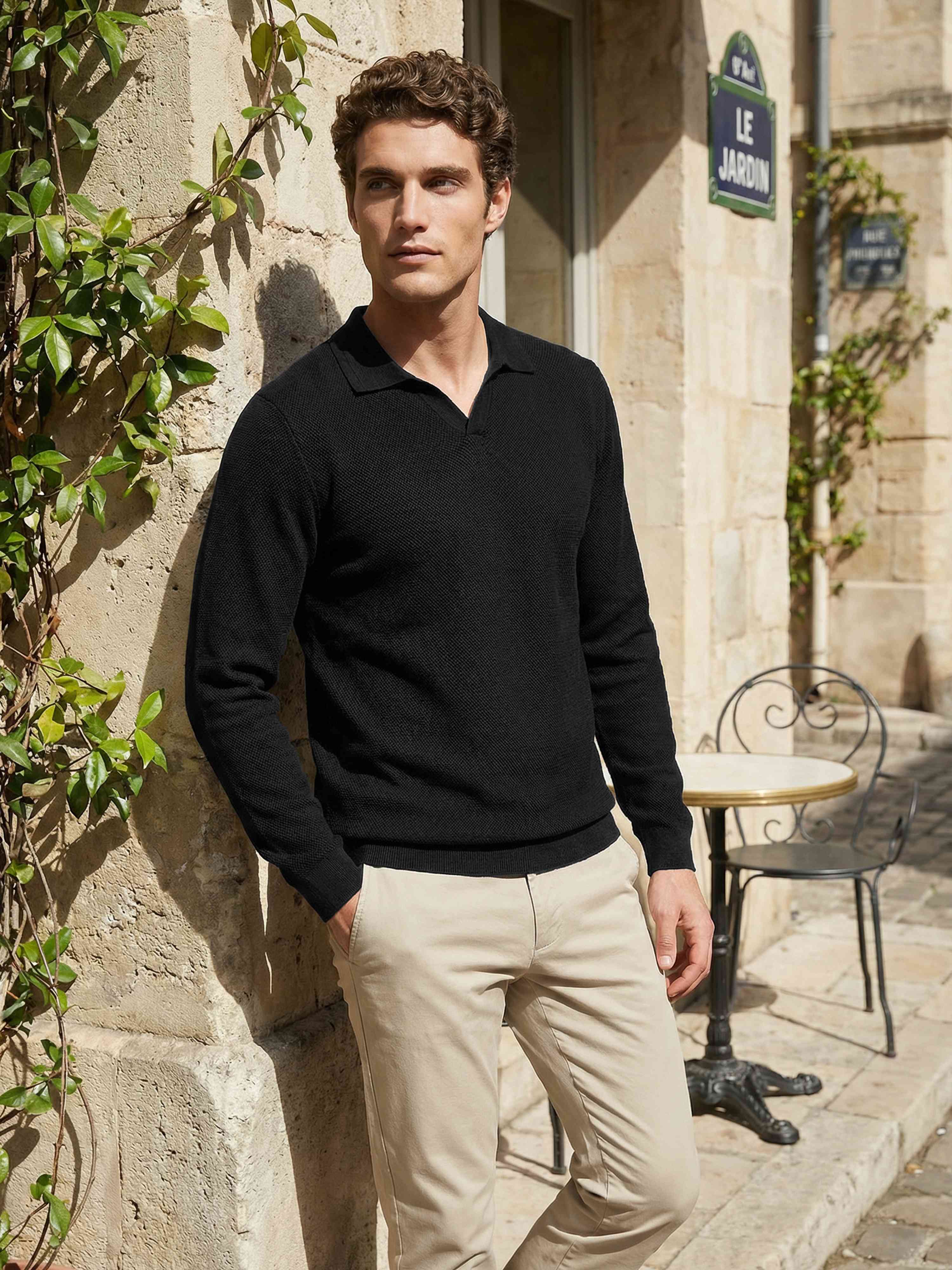 Celio* Men Black Solid Regular Fit Cotton Sweaters