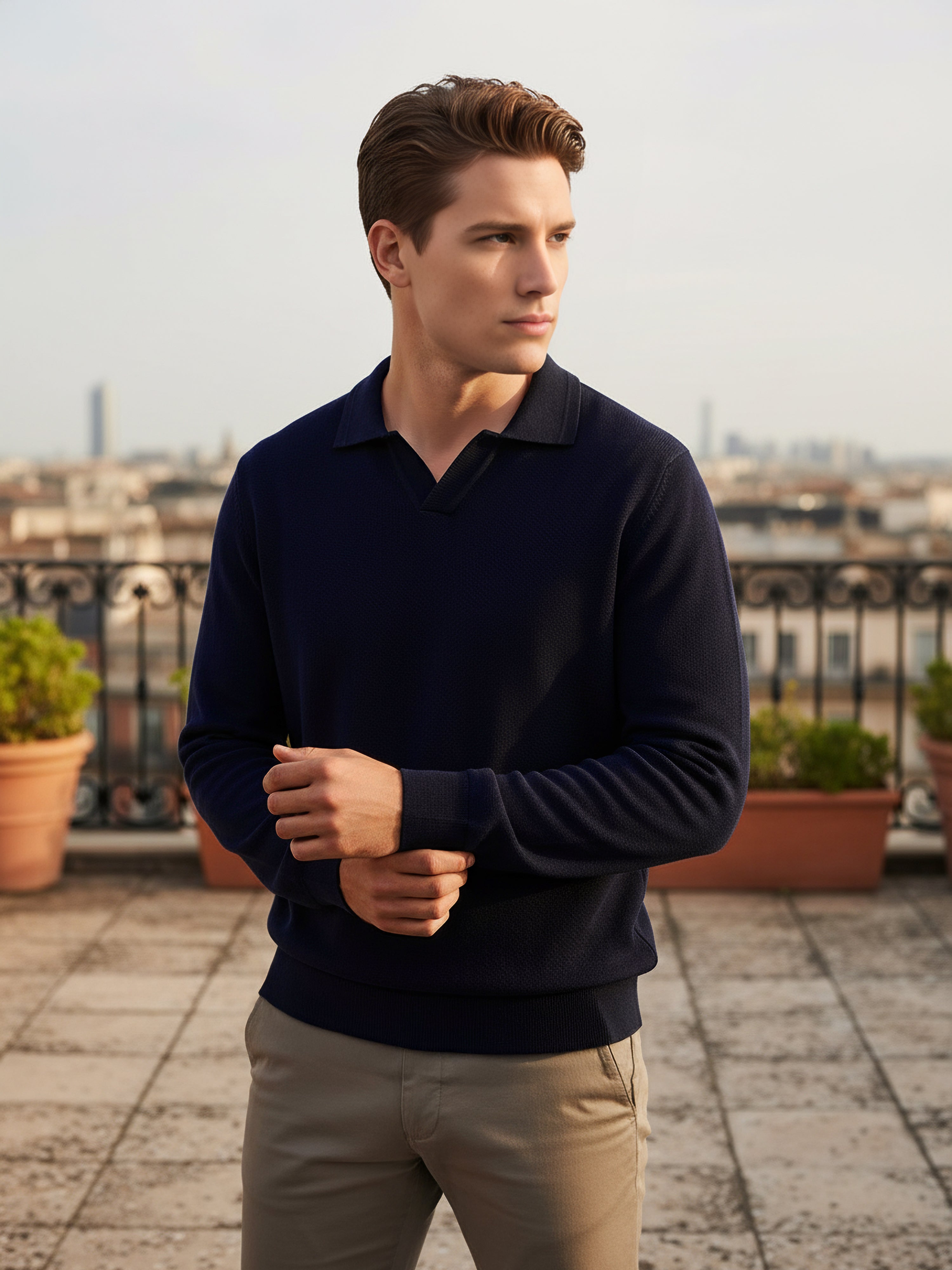 *Celio Men Navy Blue Solid Regular Fit Cotton Sweaters