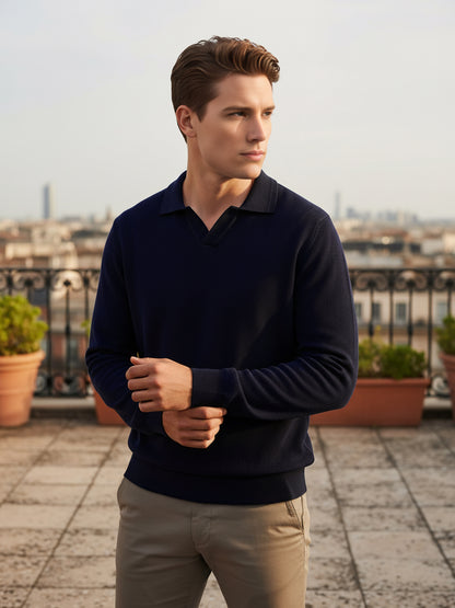 *Celio Men Navy Blue Solid Regular Fit Cotton Sweaters