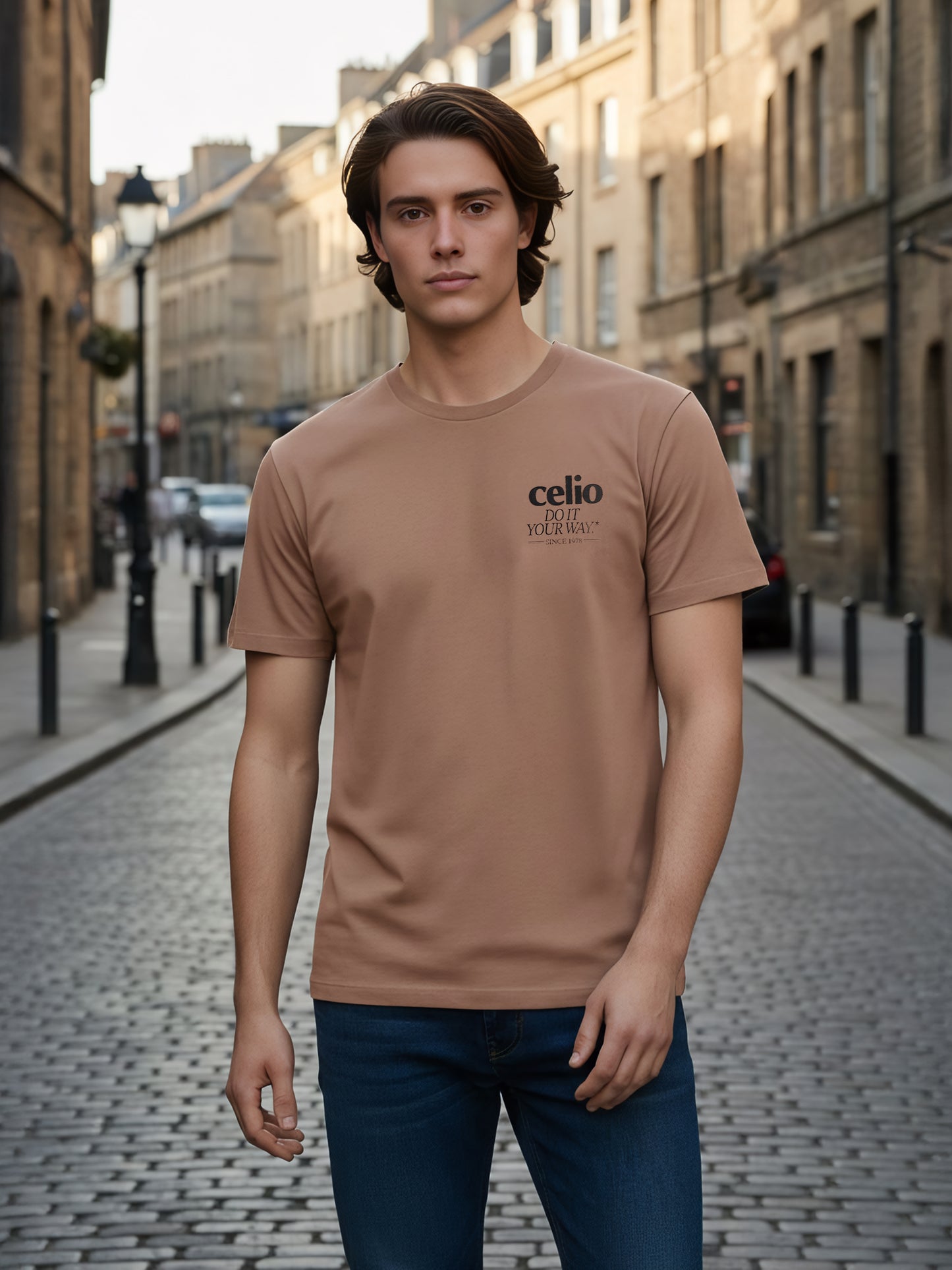 Celio Men Brown Printed Regular Fit Cotton T-Shirts