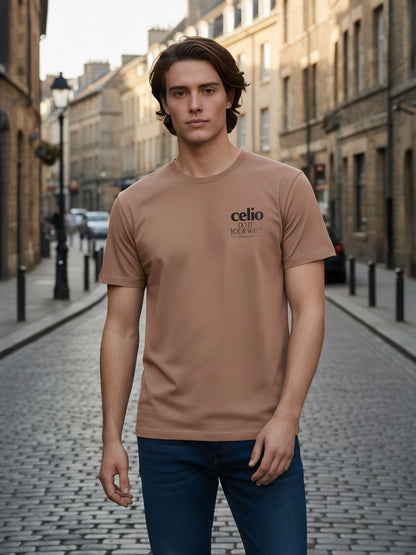 Celio* Men Brown Printed Regular Fit Cotton T-Shirts