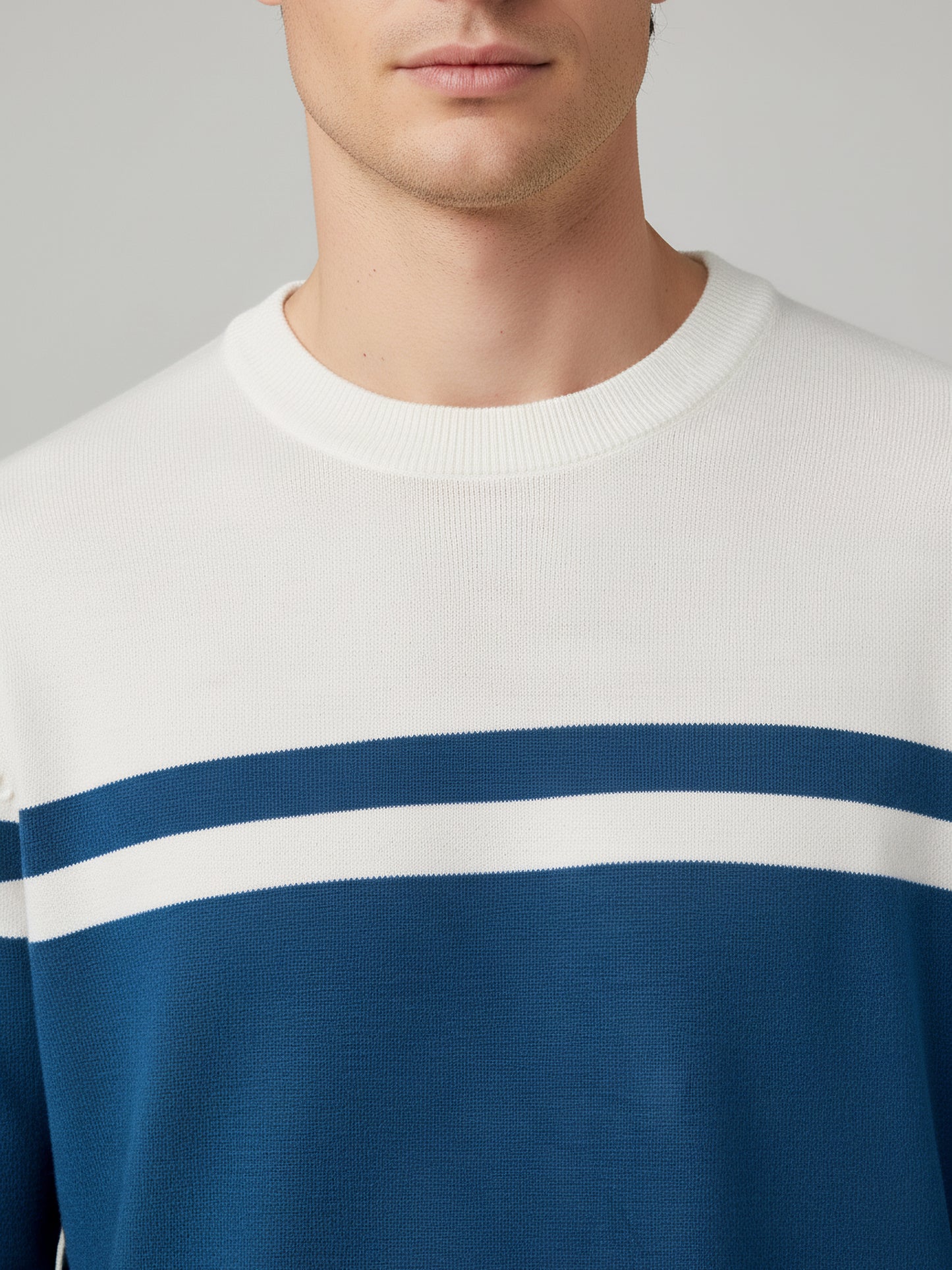 Celio Men Blue Colourblocked Regular Fit Cotton Sweaters