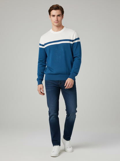 Celio Men Blue Colourblocked Regular Fit Cotton Sweaters