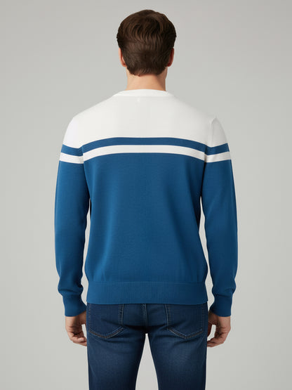 Celio Men Blue Colourblocked Regular Fit Cotton Sweaters