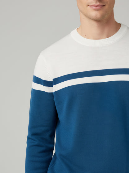 Celio Men Blue Colourblocked Regular Fit Cotton Sweaters
