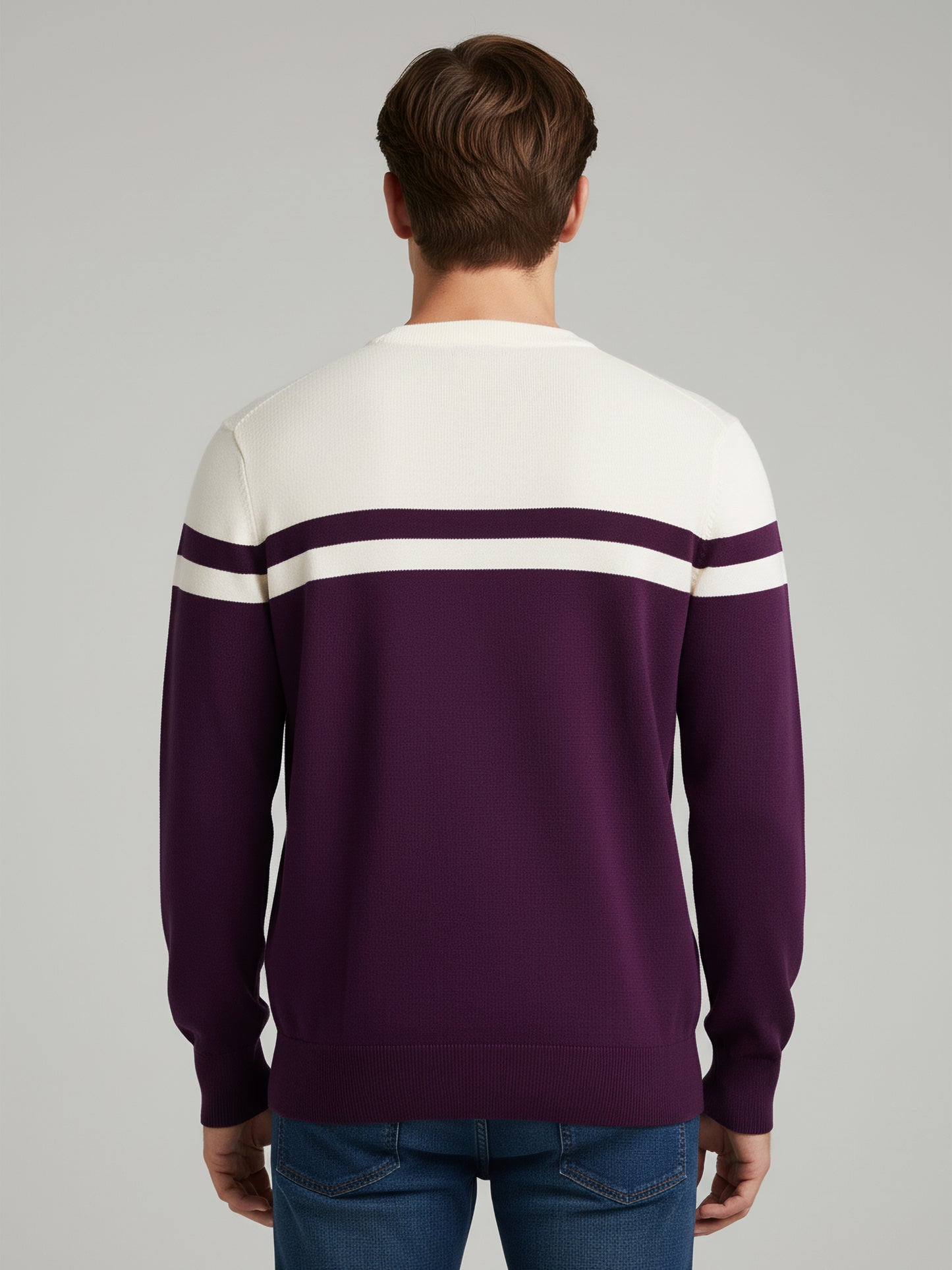 Celio Men Purple Colourblocked Regular Fit Cotton Sweaters